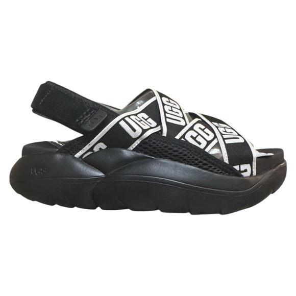 UGG LA Cloud Sport Slide Sandals Worn Once Size 8 Black Platform Logo Strap - Picture 5 of 10